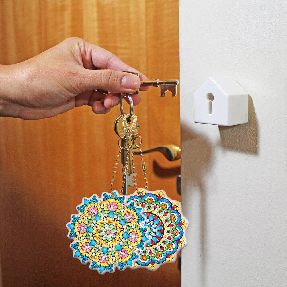 5pcs Diamond Painting Keychain DIY Mandala Key Ring Pendants (YSK084)