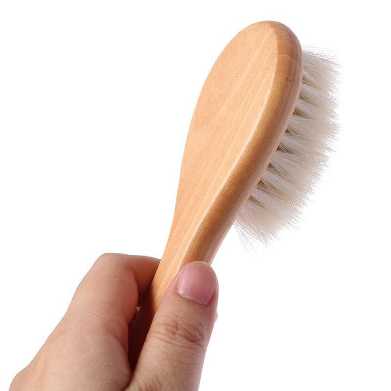 1 Set Baby Brush Comb Hair Head Massage Wooden Handle Wool Newborn Kids Care Kit