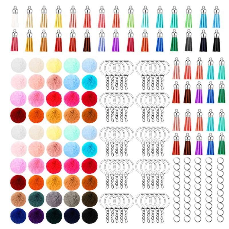 50 Pieces Faux Fur Ball Pom Pom Keychain Set for DIY Bag Charm Accessories
