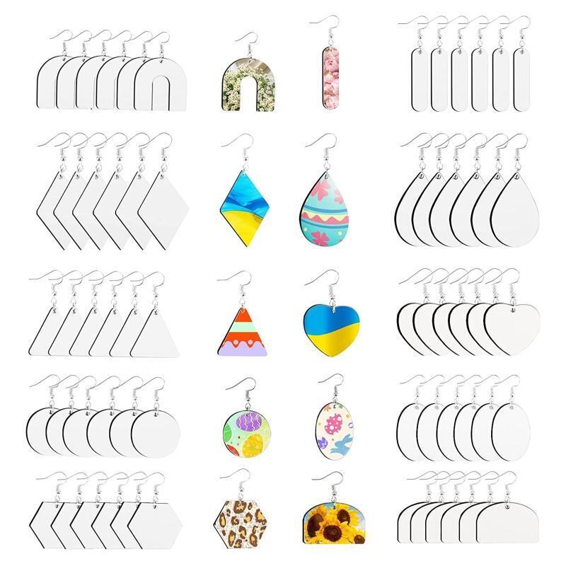 60Pieces Sublimation Blanks Products Earrings with Earring Hooks Jump Rings