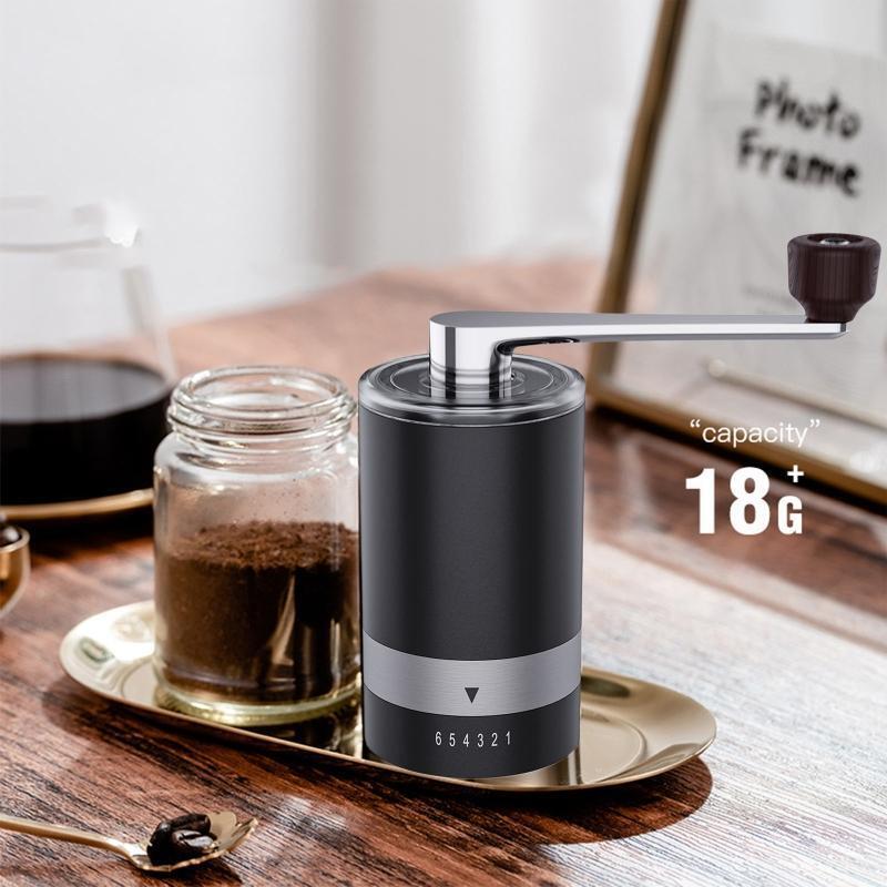 Portable Hand Coffee Bean Grinder with 6 Adjustable Settings for Office Home