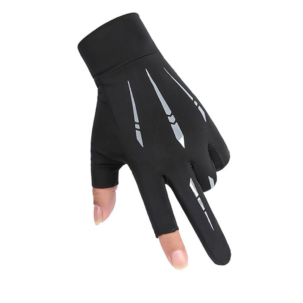 Breathable Anti-Slip Women Men Two Finer Cut Fishing Cycling Gloves (Grey)
