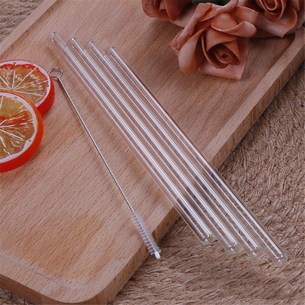 Drinking Transparent Wedding Glass Straws Straight Tube Clean Brush Reusable
