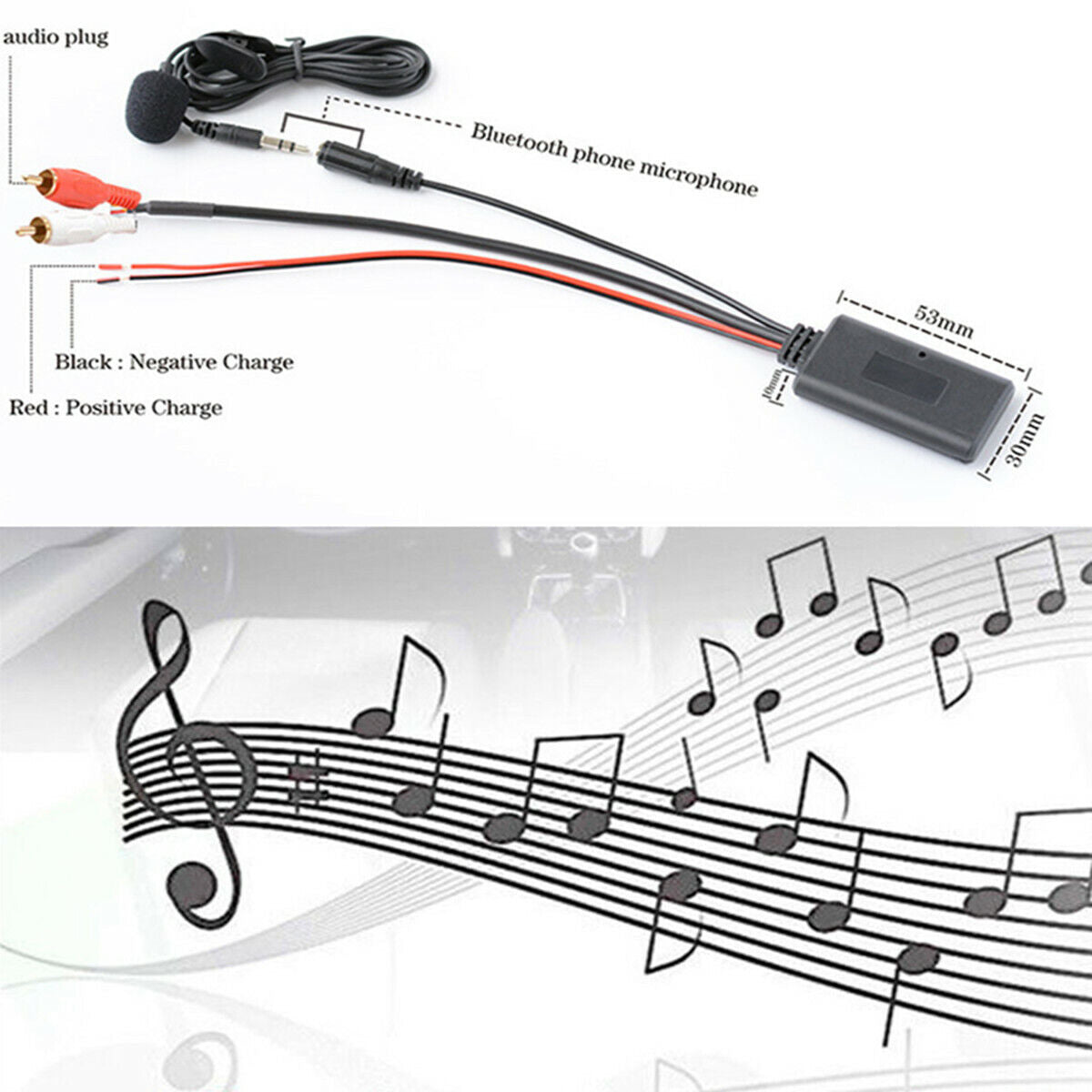 1.5 meters Car 2RCA Bluetooth Connection Wireless Adapter AUX Music+MIC Phone