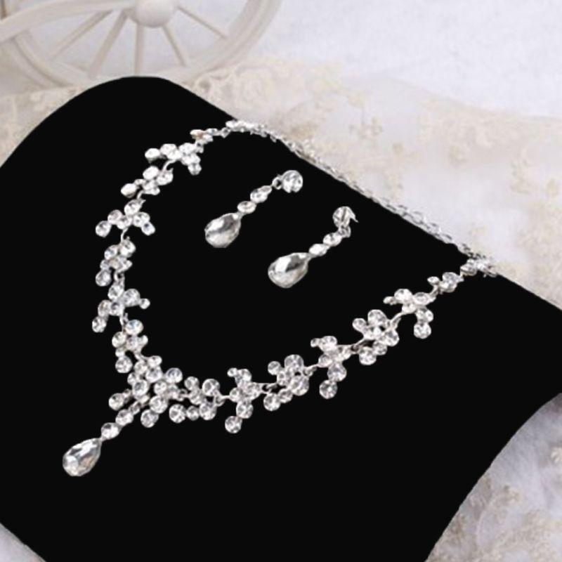 2Pcs Trendy Crystal Pendant Earrings Necklace Set Jewelry Accs Gift for Birthday