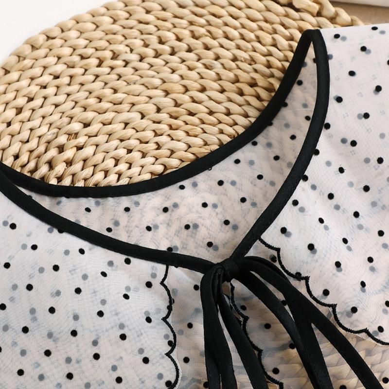 Women Polka Dot Faux Collar Shawl Double Layer Lace-Up Sunscreen Mini Poncho
