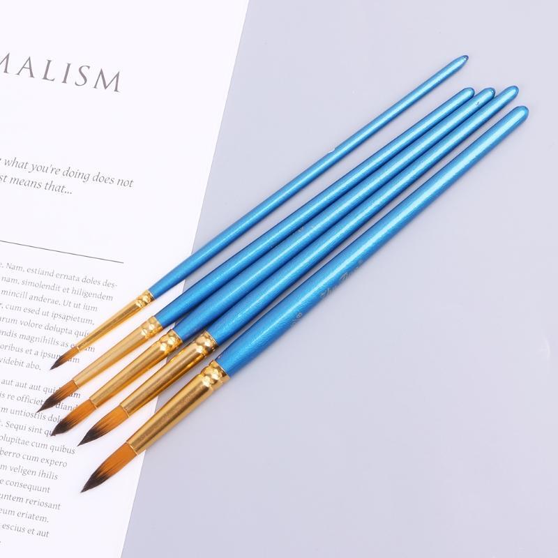5xWatercolor Gouache Paint Brushes Round Pointed Tip Nylon Hair Set Art Supplies