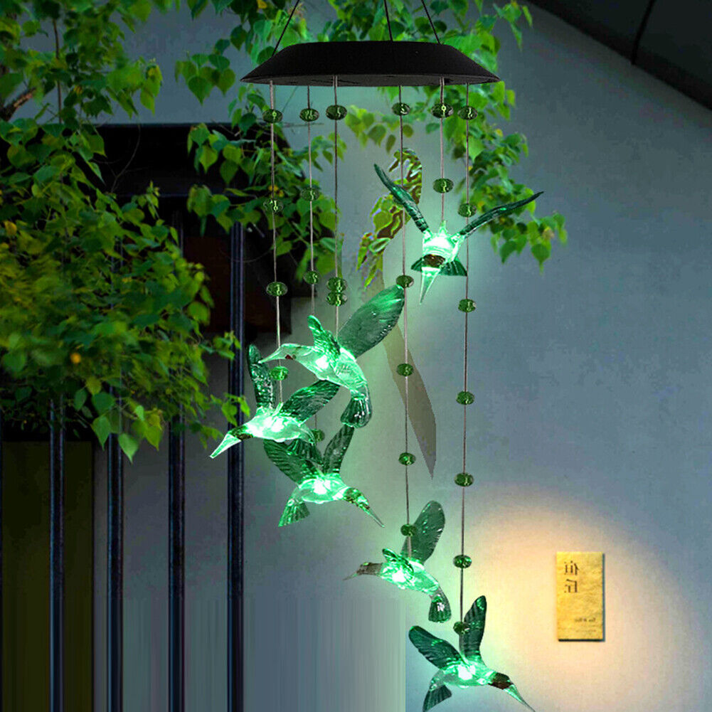 LED Solar Wind Bell Hummingbird Hanging Ornaments Outdoor Garden Wind Chime