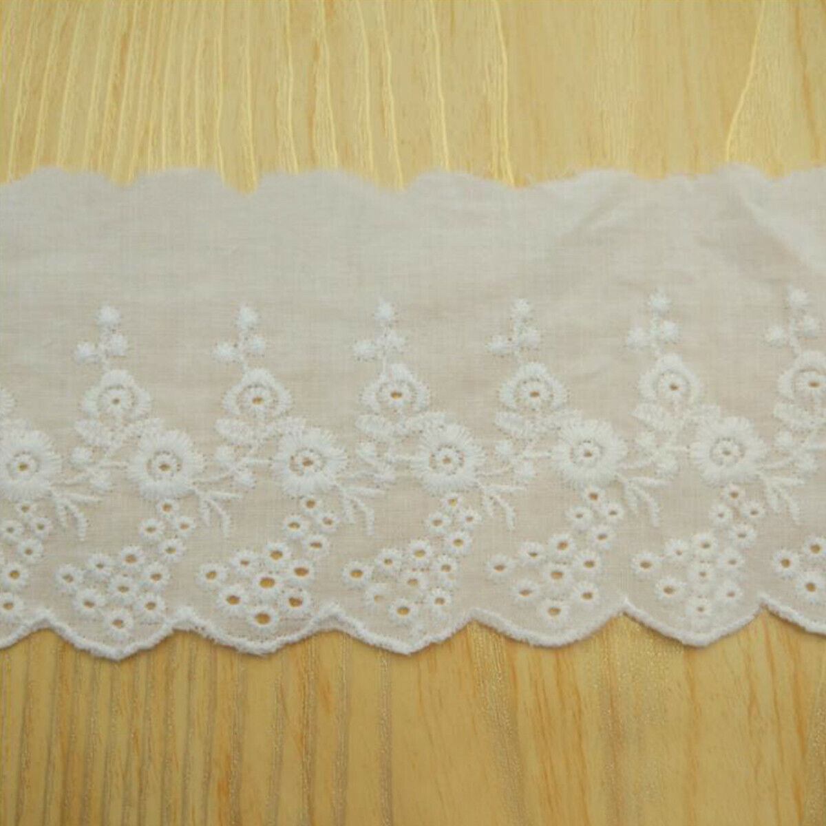 1 Yard Premium Quality White Cotton Broderie Anglaise Lace Flat or Gathered DIY