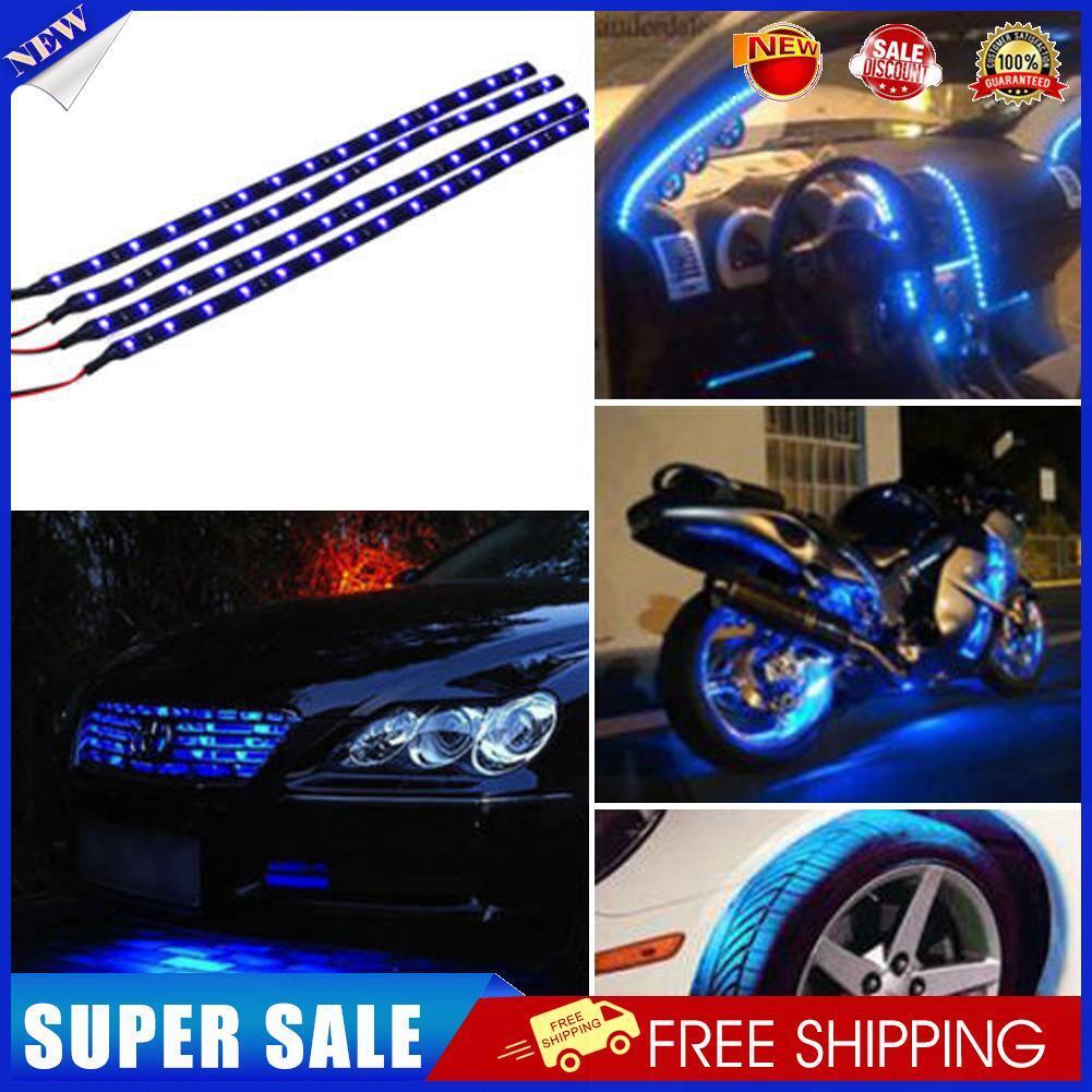 Blue 4pcs 30CM/15 LED Car Motors Truck Flexible Strip Light Waterproof 12V