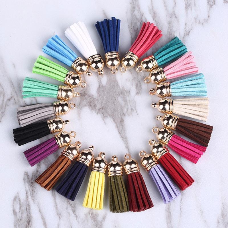 20 Pcs 4cm Suede Tassels Charms Multi Colors Faux Suede Leather Keychain Tassel