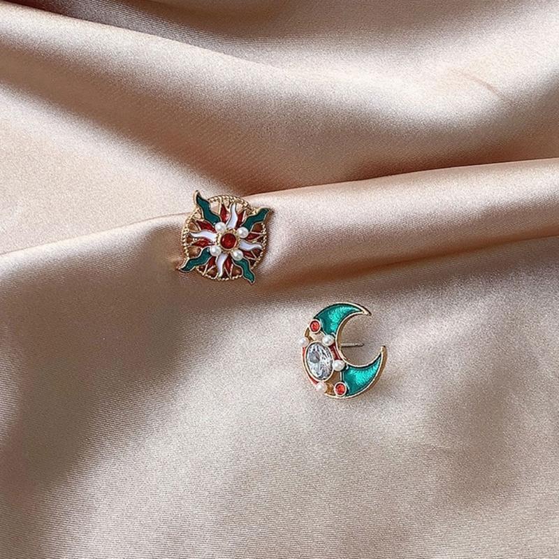 1 Pair Sun Moon Asymmetrical Ear Studs Earring Jewelry Gifts for Women Girls