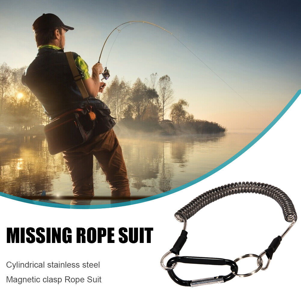 Steel Fishing Magnetic Release Carabiner Clip Holder with Coil Rope Lanyard