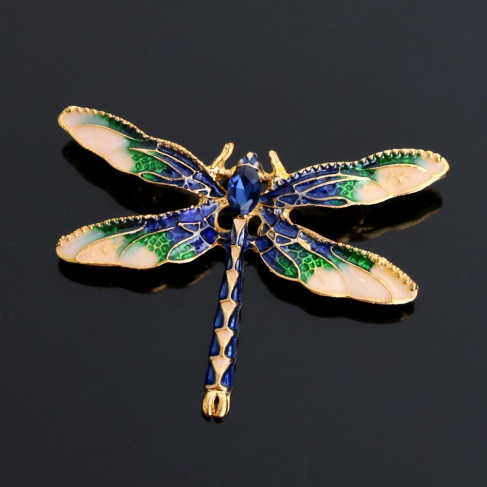 Colorful Women Dragonfly Crystal Drip Brooch Enamel Insect Lapel Pin (Blue)
