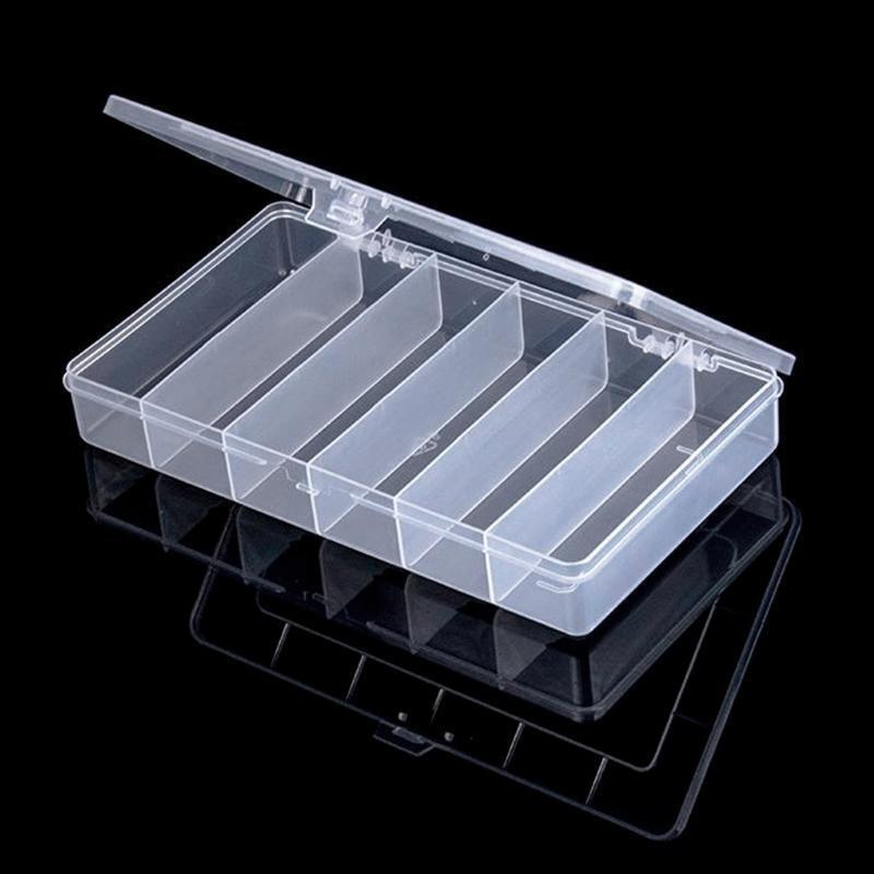 Portable 6 Grids Compartment Plastic Storage Box Practical Toolbox Transparent