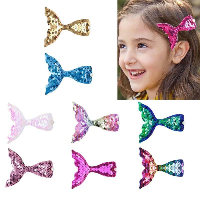 8 Color Fish Tails Hair Clips Reversible Sequins Beauty Fish Hairpins Baby Girls