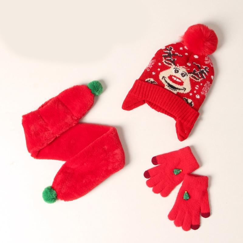3pcs/set Led Christmas Antlers Children Hat Scarf Gloves Gift Box for Birthday