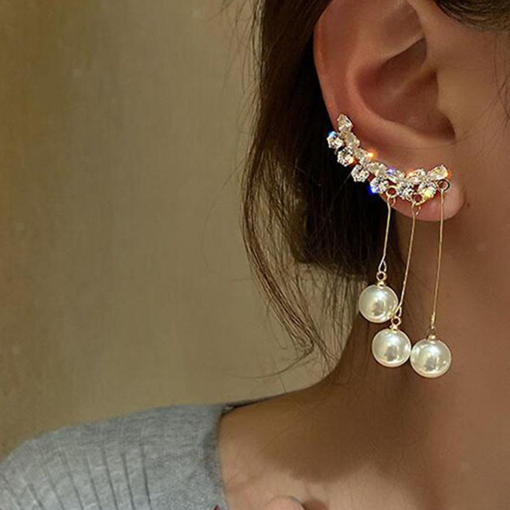 Rhinestone Tassels  Earrings Ear  Clip for Engagement Graduation
