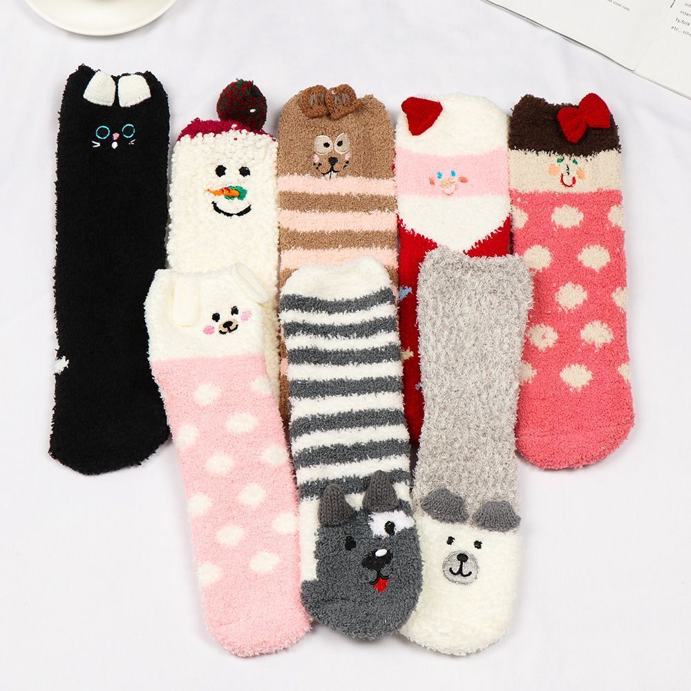 Animal Design Coral Feece Sock Christmas Socks Floor Stocking Gift Sox with Box