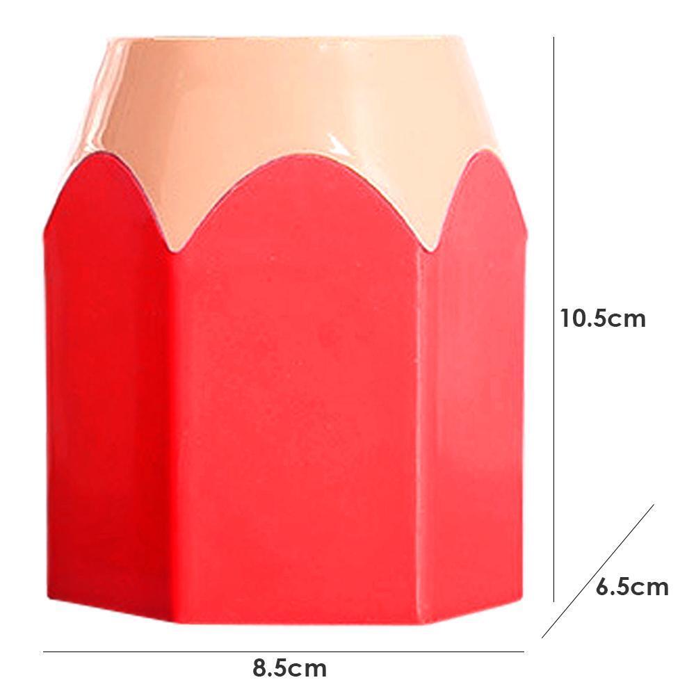 Pen Vase Makeup Brush Holder Stationery Desk Container Office Supply (Red)
