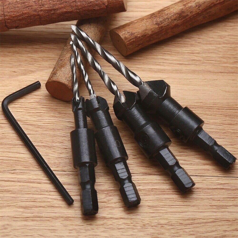 4Pcs HSS #6 #10 #13 #16 Woodworking Drill Bits Kit Countersink Tool Quick Change