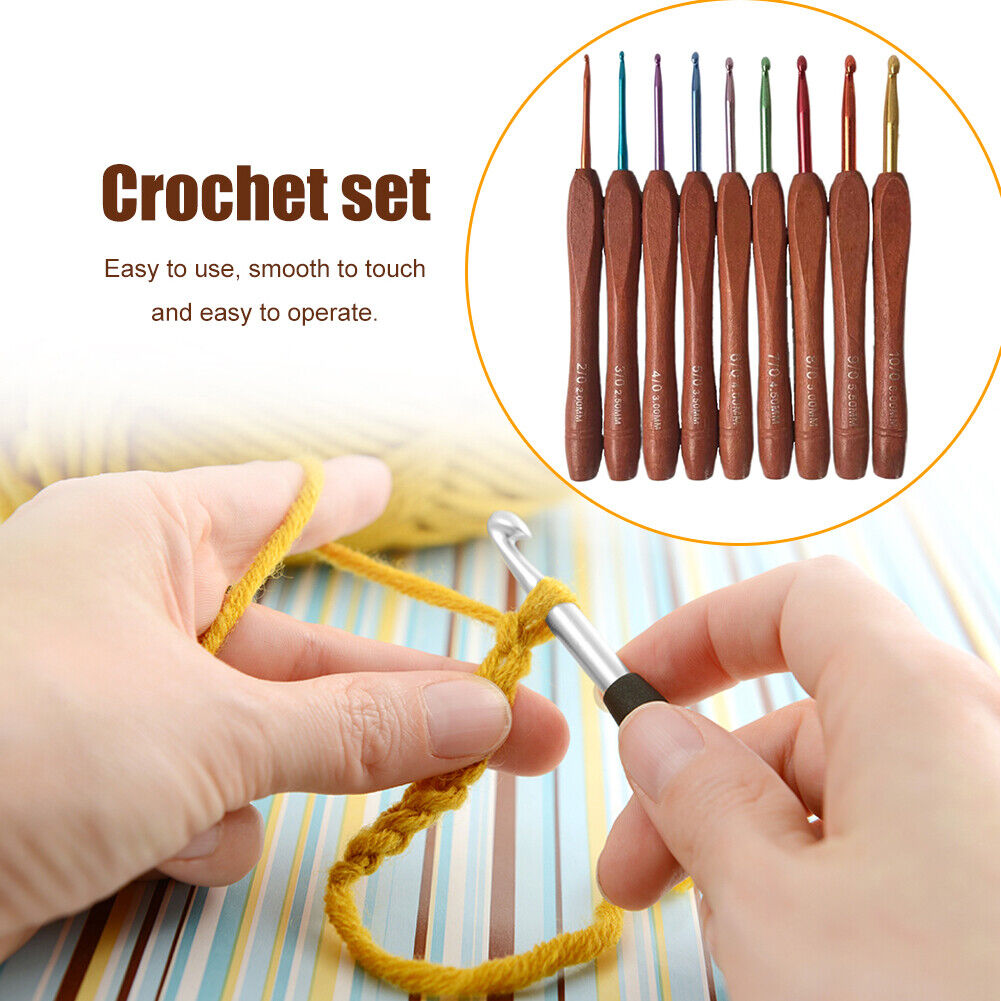 Wooden Handle Colorful Crochet Needle Knitting Sweater DIY Crochet Hook (A)