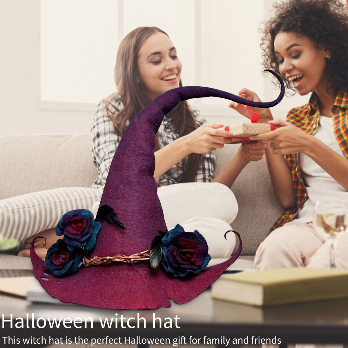 Halloween Party Felt Witch Hat Adjustable Party Witch Hat Prop (Red)