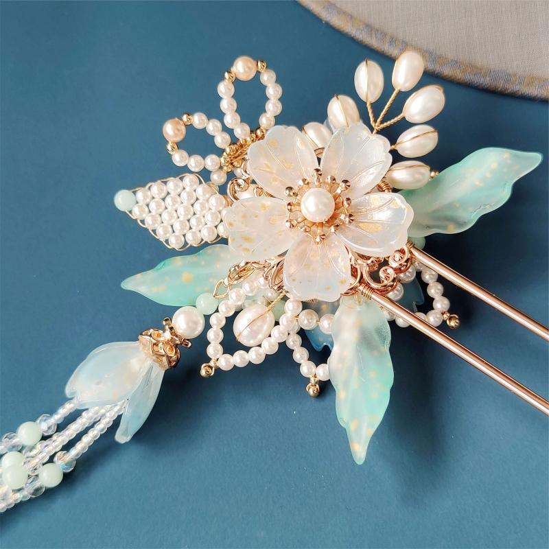 Green Hair Forks Barrettes Hanfu Hairwear for Women Girl Decorative Jewelry