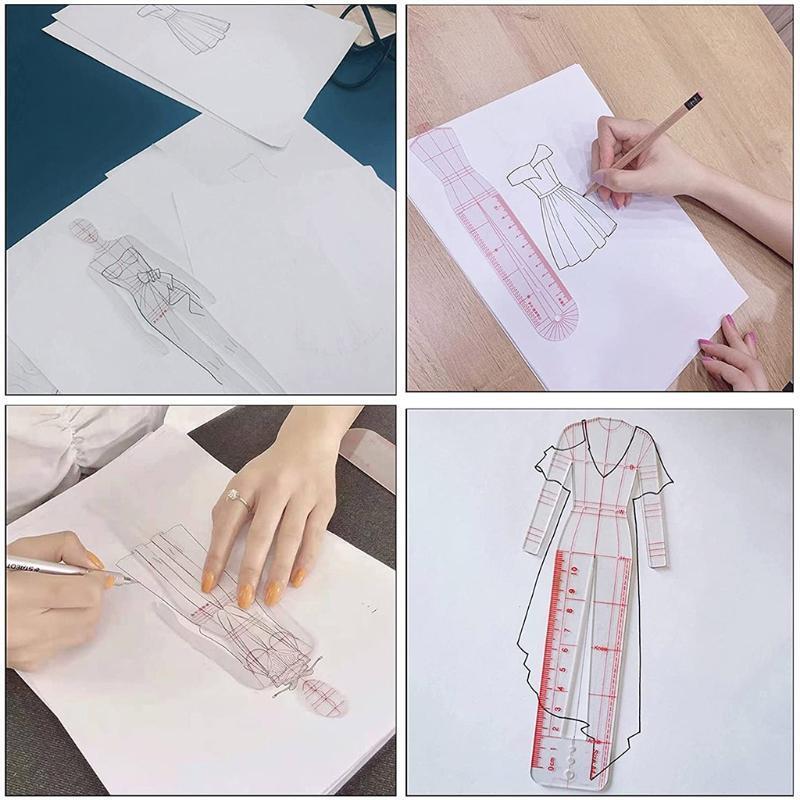4 Pcs Fashion Sketching Ruler Set for Dressmaking Tailoring Designing Drawing