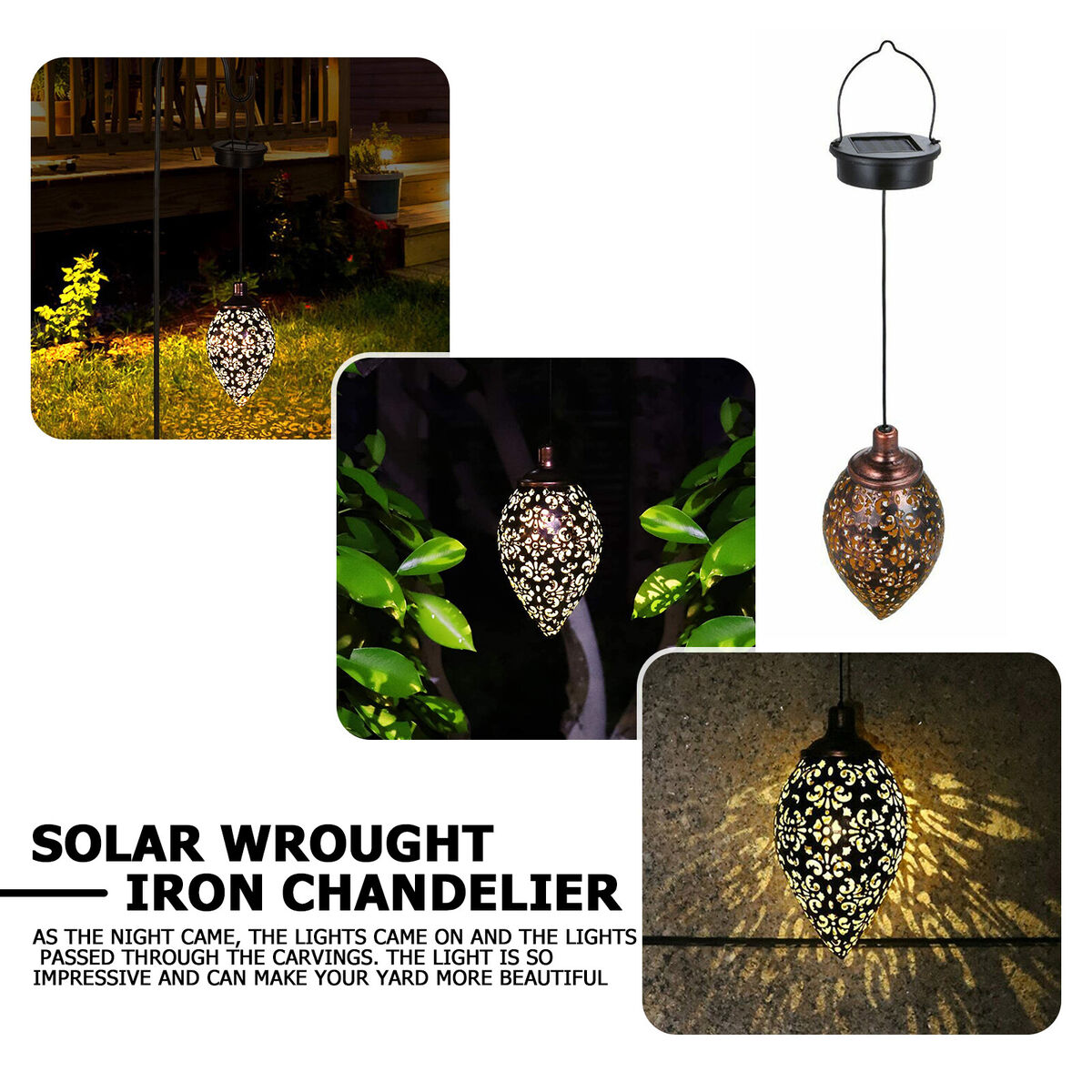 Solar Hanging Lights, Olive Shaped, Waterproof, Garden Metal Art LED Lamp