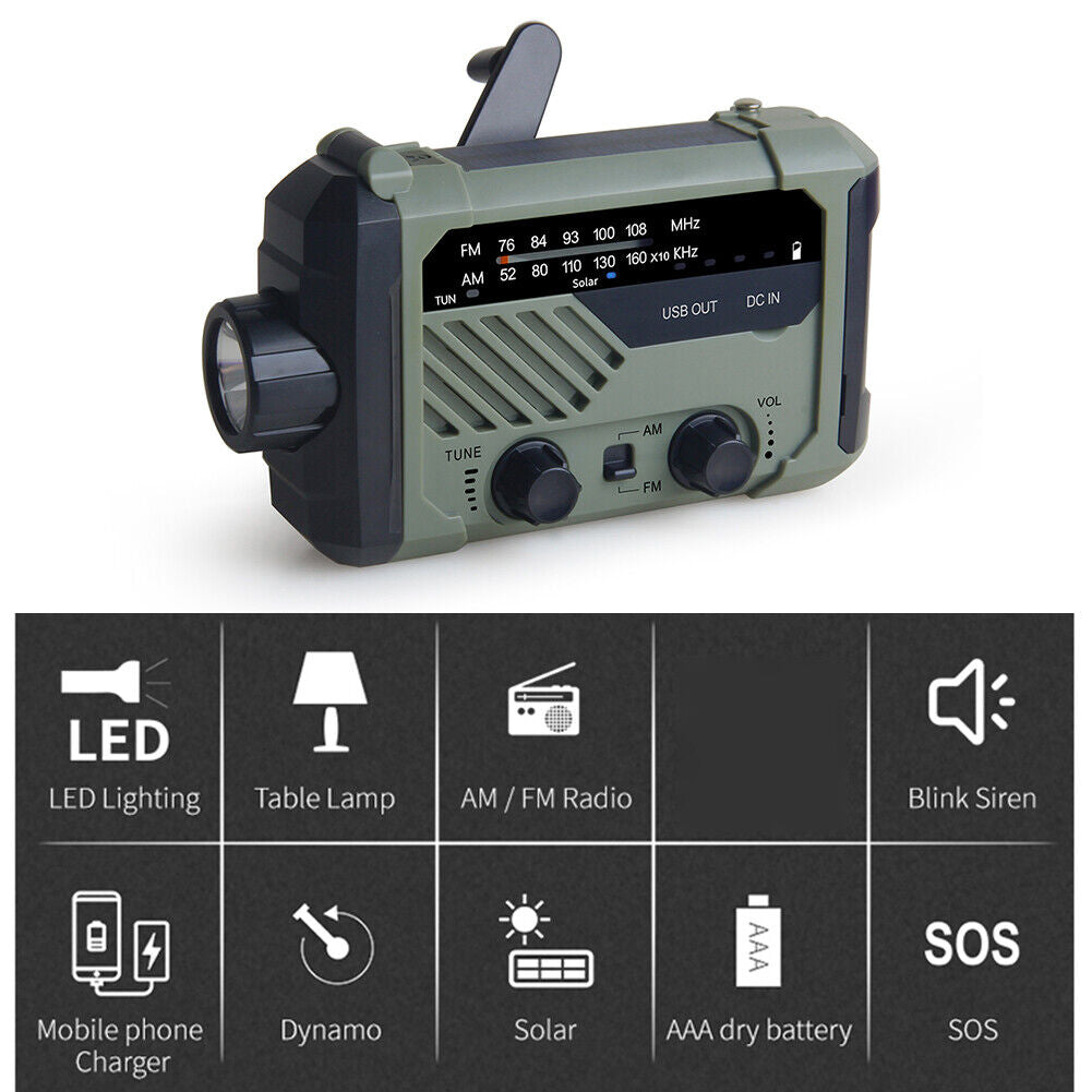 Portable Solar Hand Crank Radio AM FM Emergency Reading Lamp Flashlight