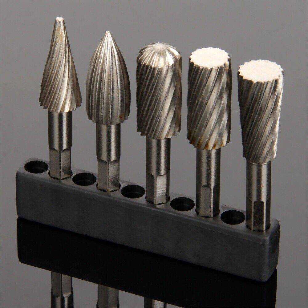 5pcs 0.25" Shank Rotary Tool Polishing Rotary Bur Cutter Tools Six Angle Handle