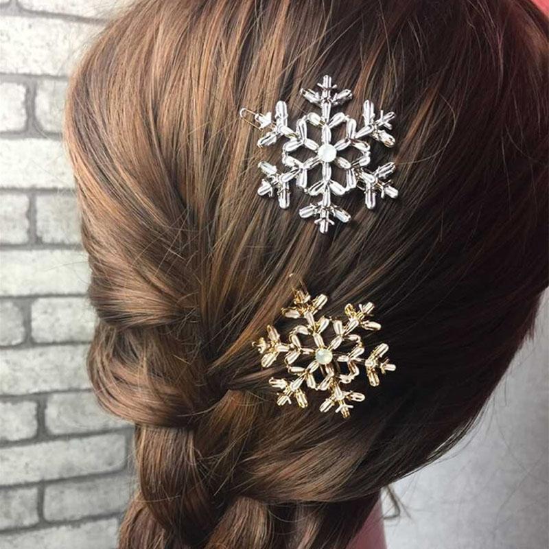 New 2Pc Snowflake Women's Crystal Rhinestone Hair Pin Clips Barrette Hairpins