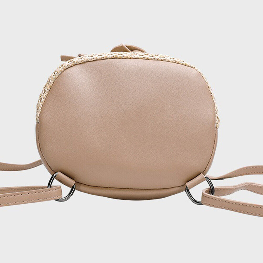 Straw Bucket Backpack Women Summer Beach Travel Drawstring Shoulder Bags