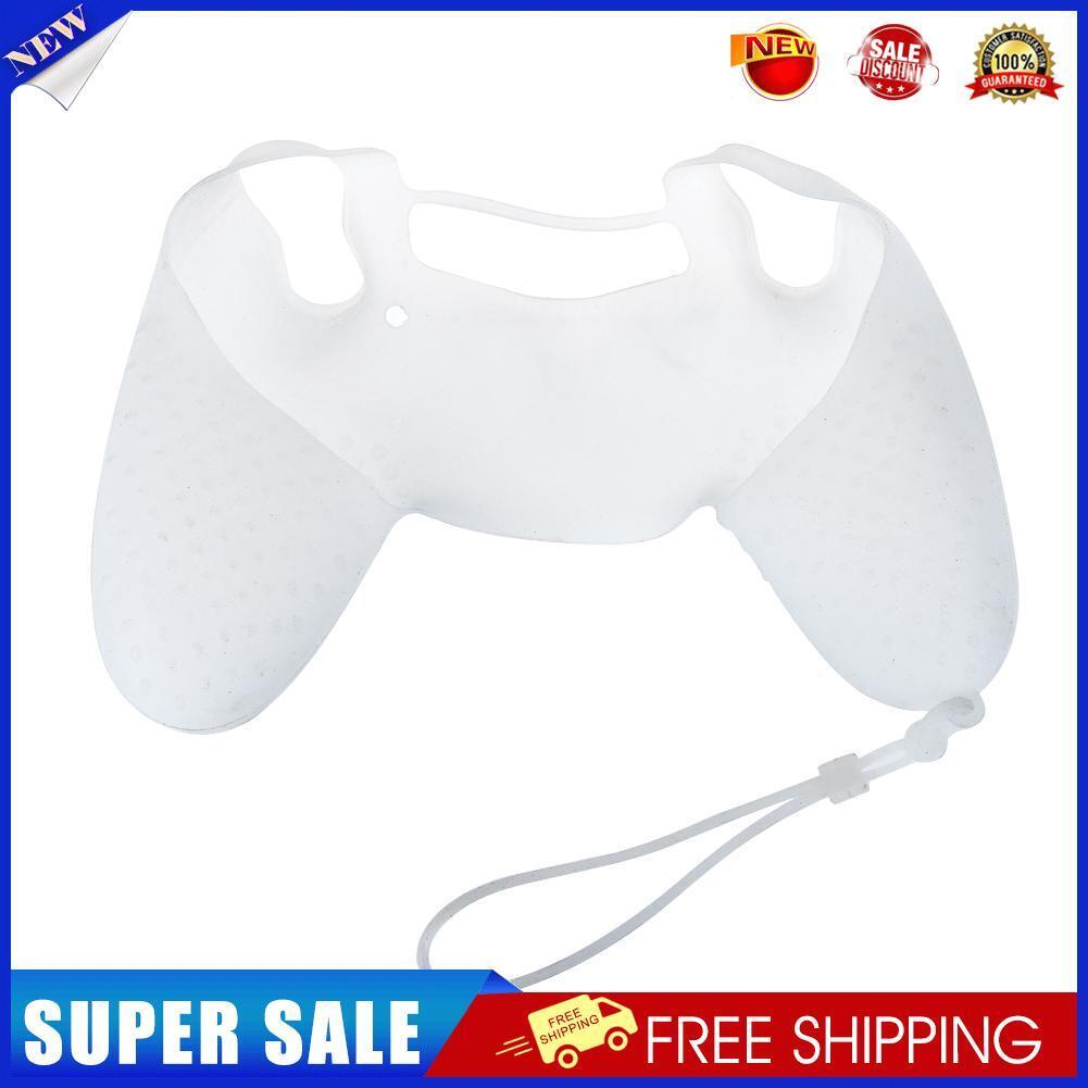 Silicone Non-Slip Grip Cover Case for PS4 Controller with Lanyard(White)