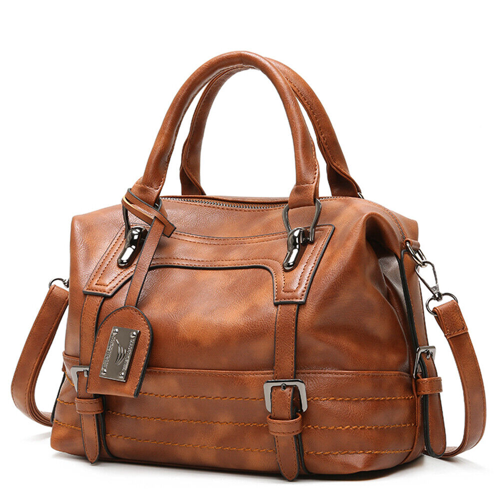 Fashion Women Solid Color PU Messenger Bag Casual Large Handbags (Brown)