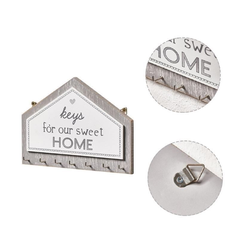 Wooden Key Holder Wall with 7 Hooks Organizer Wall Plaque Distressed Decorations