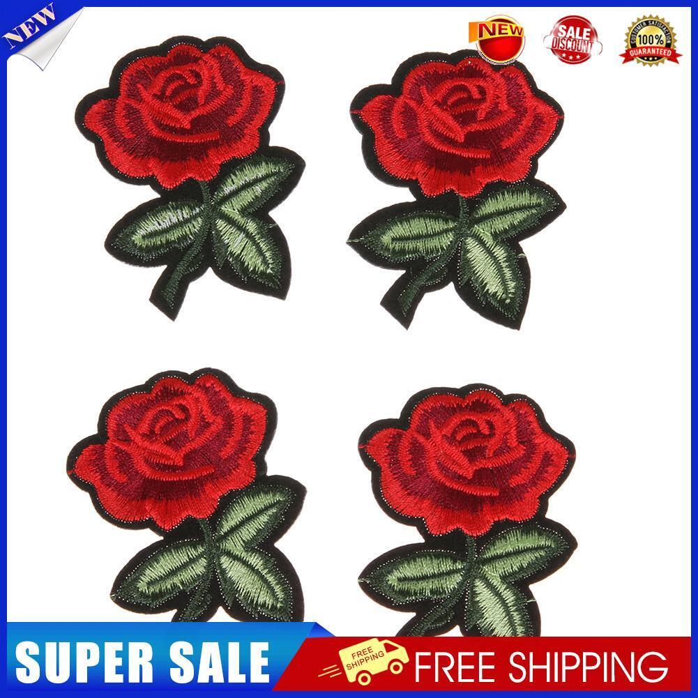 5pcs Red Rose Flower Embroidery Cloth DIY Sewing Iron on Patch(7X5cm)
