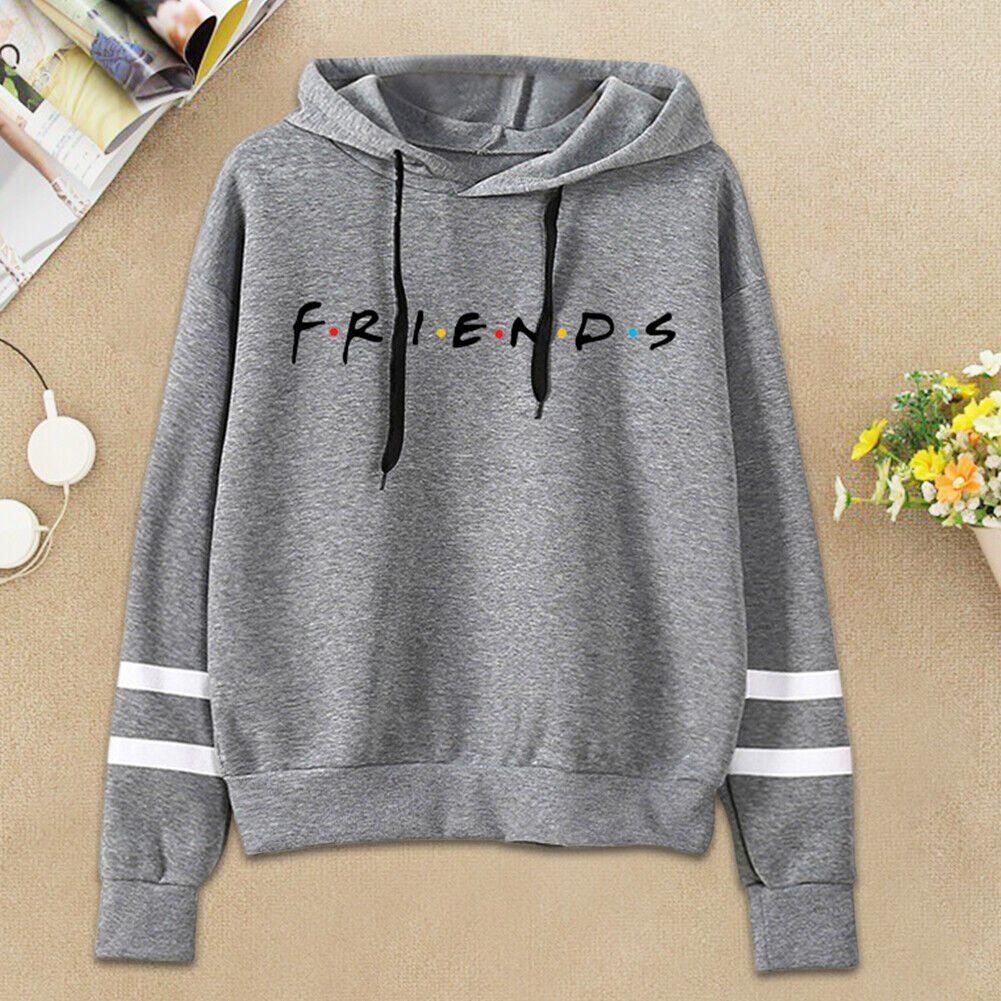 Striped Letter Hoodies Coat Women Men Loose Hooded Sweatshirt (Grey 1)(M)