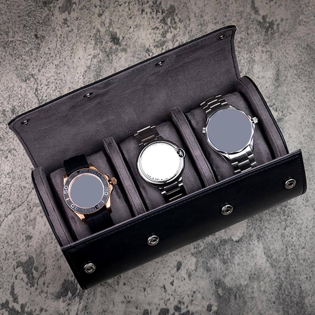 of2 3 Slots Luxury PU Leather Watch  Travel Case Organizer Holder