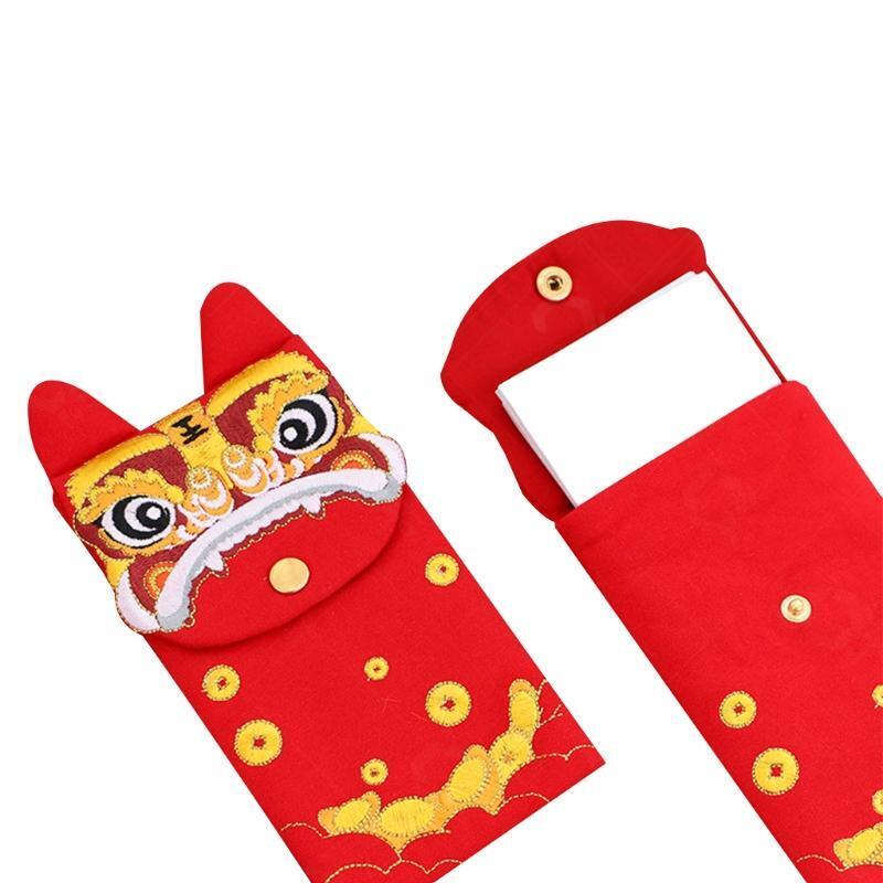 Chinese Red Envelopes HongBao Gift Wrap Bag Embroidery Tiger Lucky Money Pockets