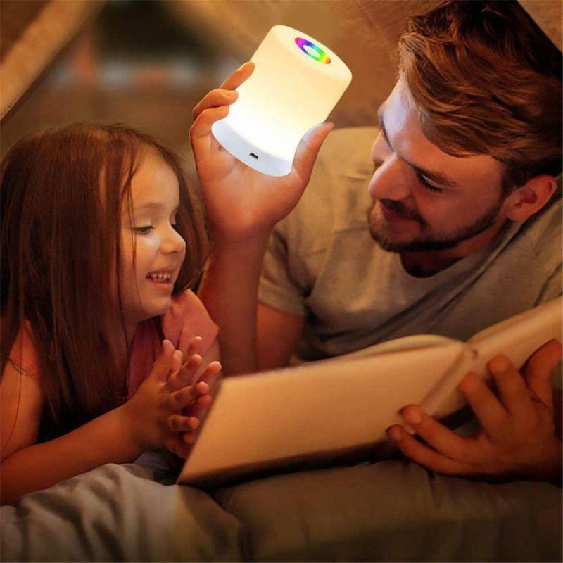 LED Night Light, Smart Bedside Table Lamp, Touch Control, Dimmable, USB Recharga