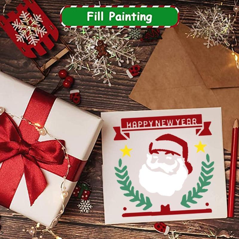 16 Pcs Hollow Painting Stencils Christmas Drawing DIY Home Decoration for Kids