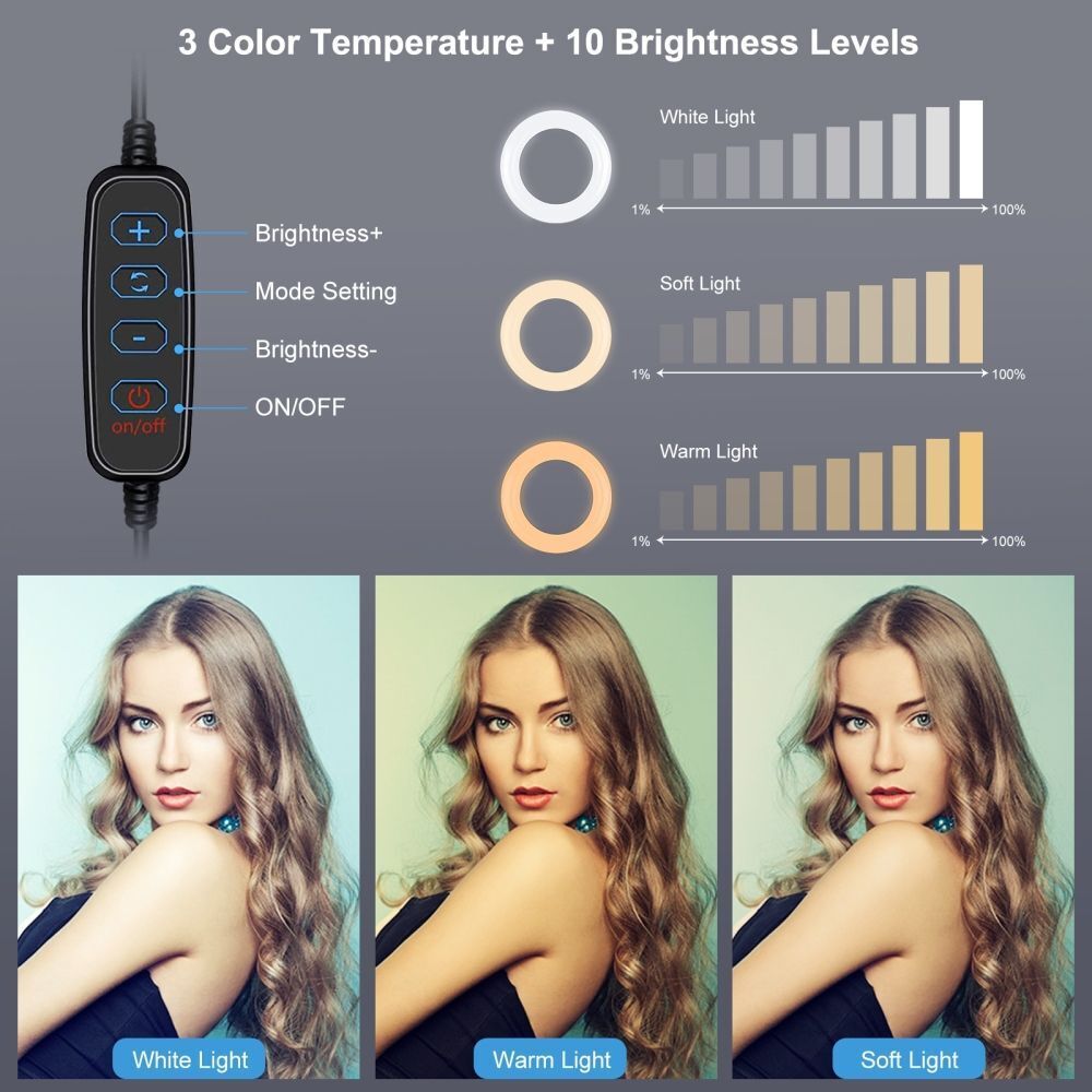 Light Kit 3 Color Temperature 4.7 inch Selfie Ring Light Dual Phone Brackets
