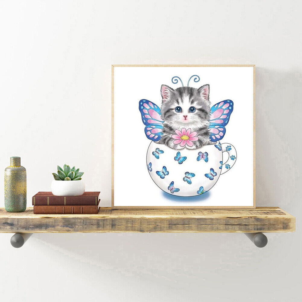 5D DIY Diamond Painting Cup Cat Full Round Rhinestone Home Decor Crafts