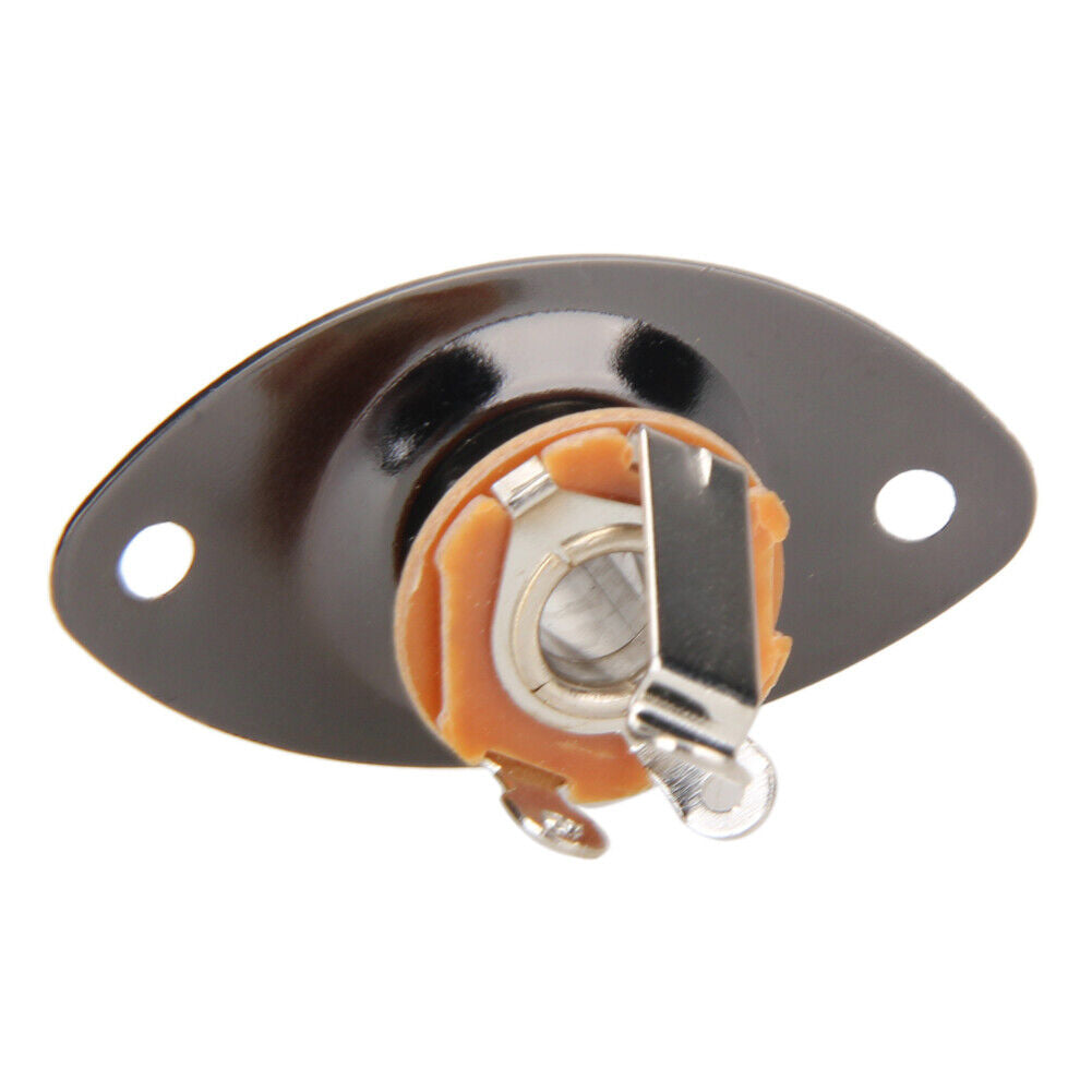 Electric Bass Guitar Jack 1/4 Output Input Socket with Oval Plate (Black)