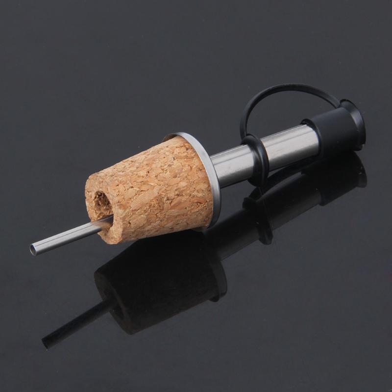 Stainless Steel Wine Oil Bottle Pourer Vinegar Spout/ Natural Cork