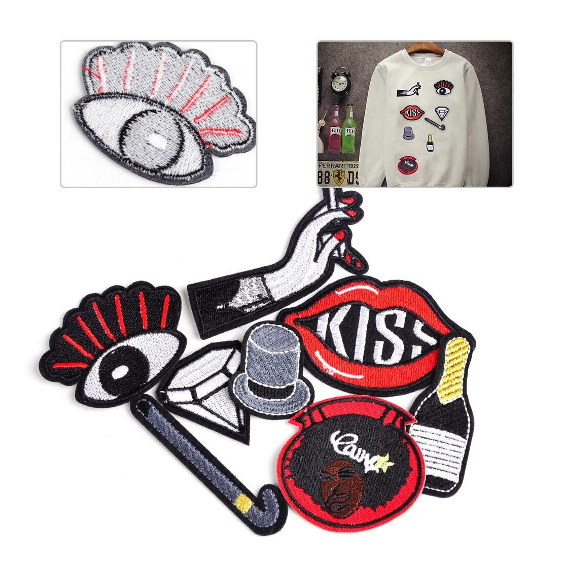 8x Kiss Lip Eye Diamond Embroidered Patch Applique Badge Sew Iron On Jeans Li