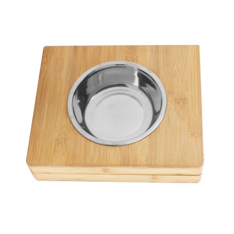 Elevated Dog Bowls Bamboo Feeder Dog Dishes with 2 Stainless Steel Bowls Durable