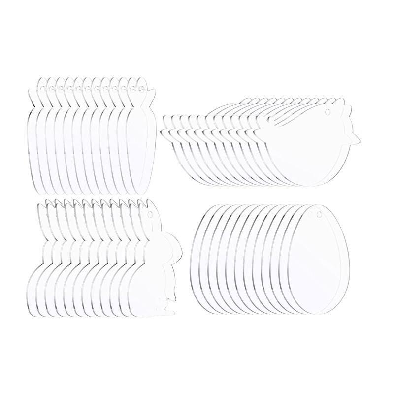 48pcs/set Acrylic Easter Ornament Blanks Hanging Tree Pendant Clear DIY Craft